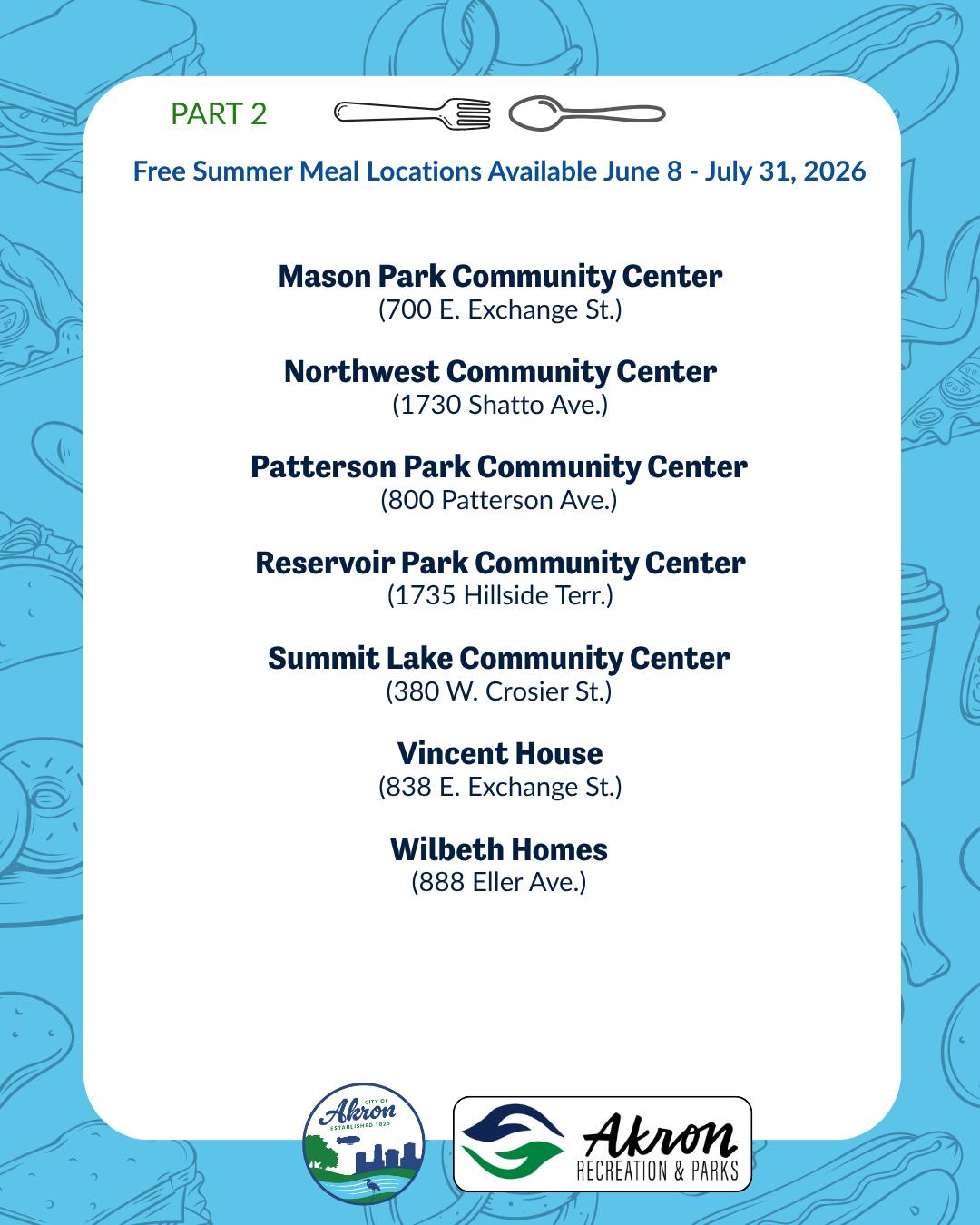 La ciudad de Akron proporcionará comidas a todos los jóvenes elegibles (18 años o más) y a los participantes del programa de campamento de Verano