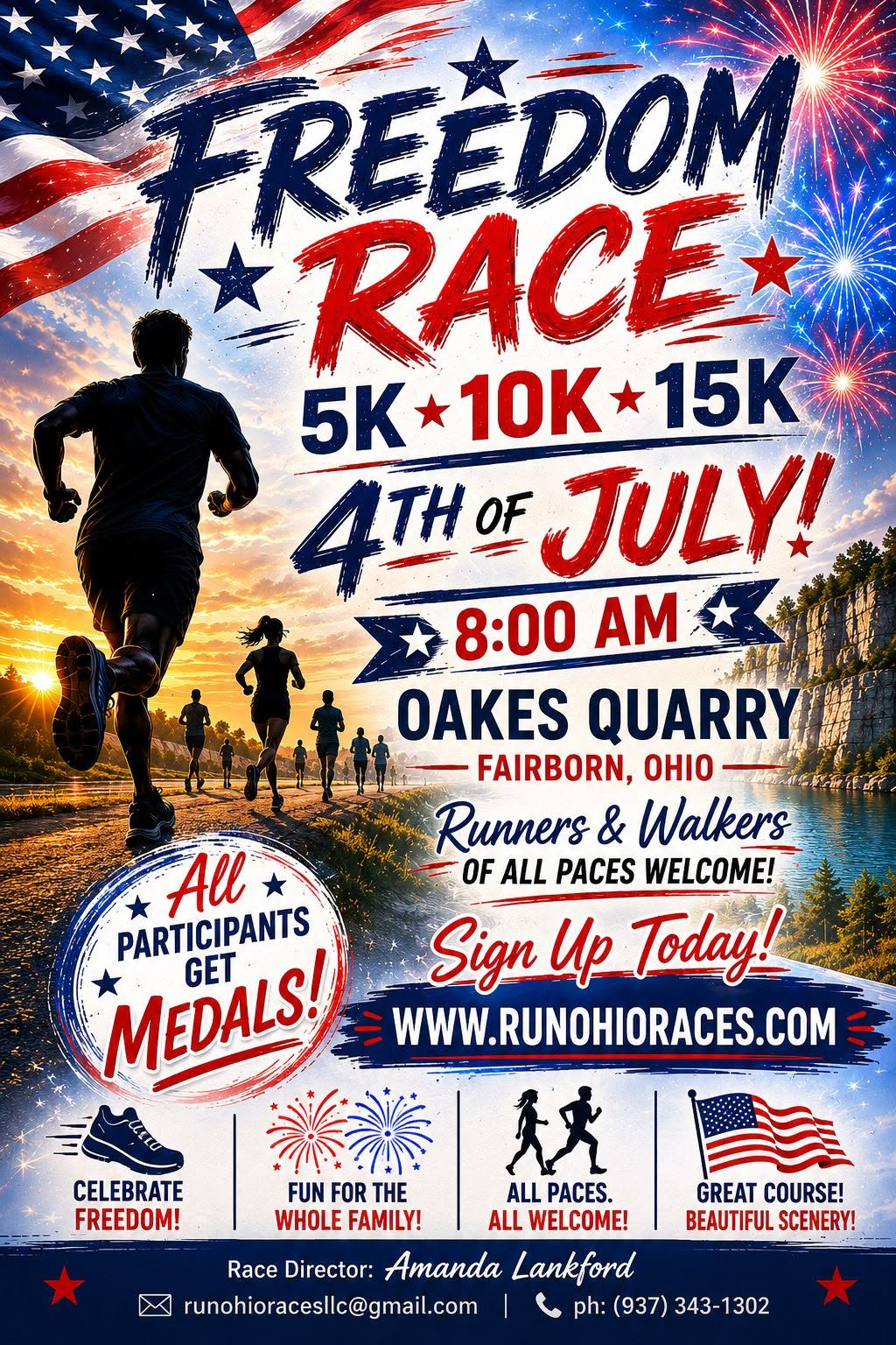 Celebrate the 4th of July with an unforgettable morning run at beautiful Oakes Quarry in Fairborn, Ohio!