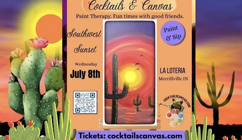 "SOUTHWEST SUNSET" Art Social Event Fun Paint and Drink Cocktails and Canvases