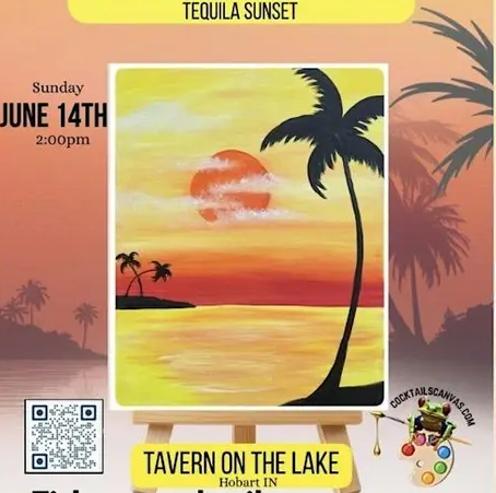 TEQUILA SUNSET Cocktails and Canvas Social Art Event FUN