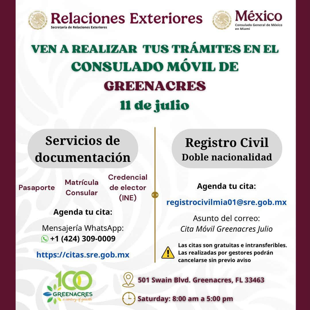 Consulate General of Mexico in Miami﻿ - “Mobile Consulate” in the city of Greenacre