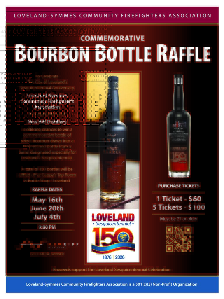 Rifa conmemorativa de botellas de bourbon de la celebración del 150º aniversario de la ciudad de Loveland