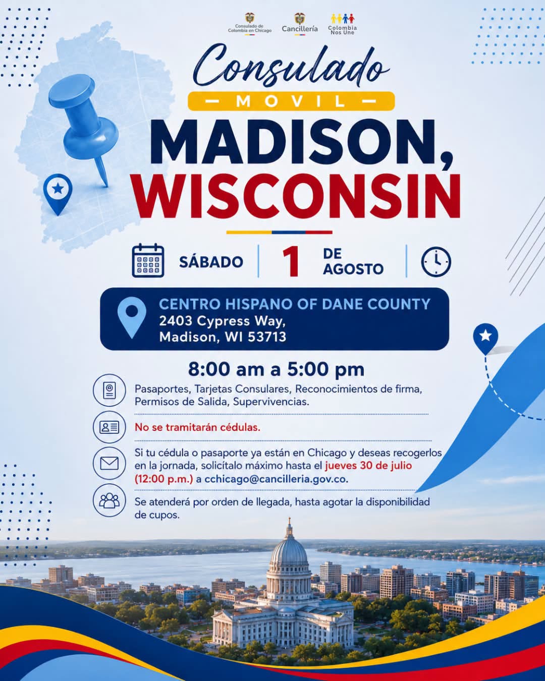 The Mobile Consulate arrives in Madison, Wisconsin! 🇨🇴