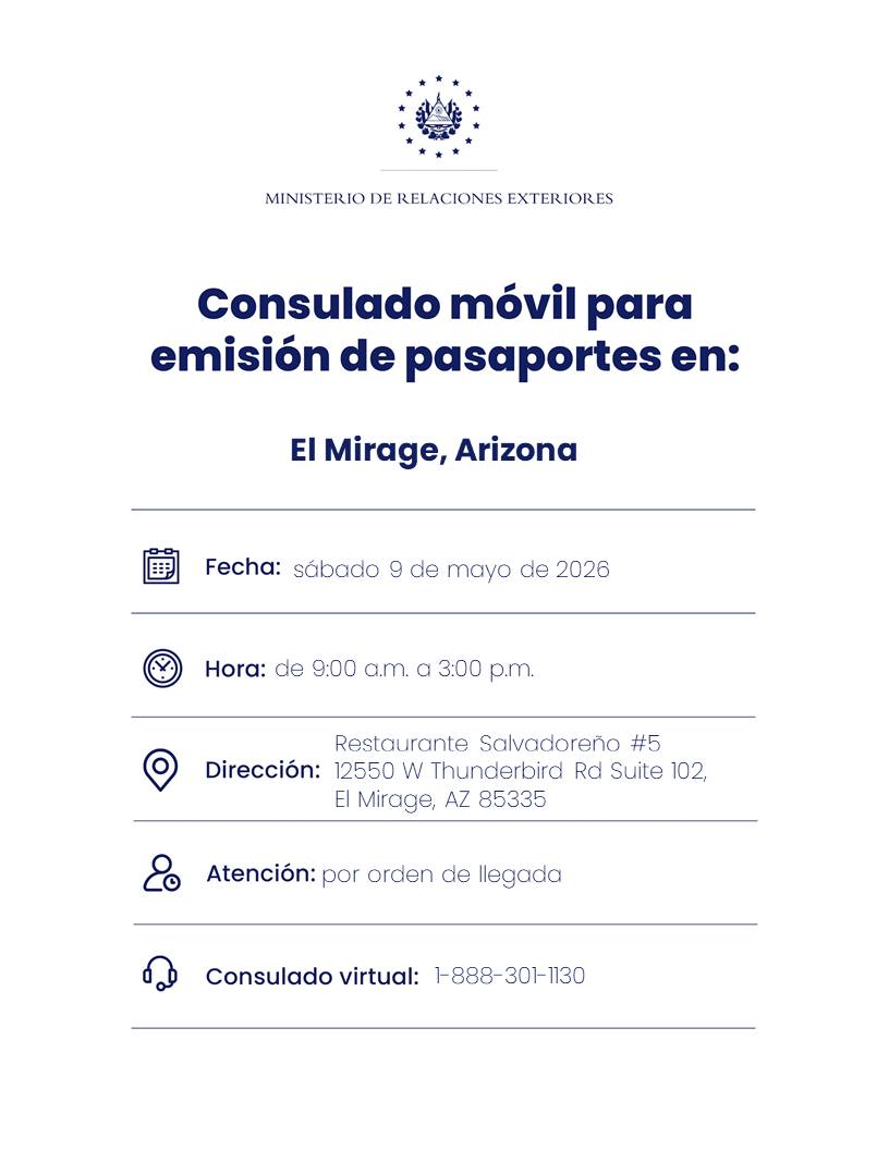 Consulado móvil para emisión de pasaportes- Consulados de El Salvador en Estados Unidos