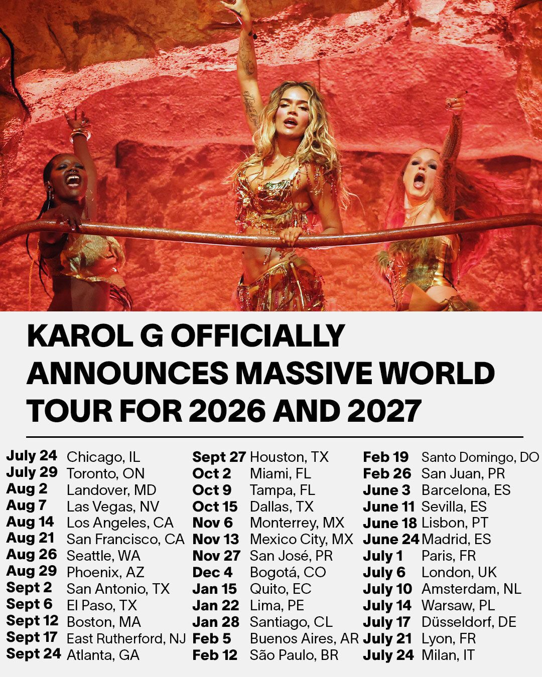 Karol G Officially Announces Massive World Tour (Chicago, IL)