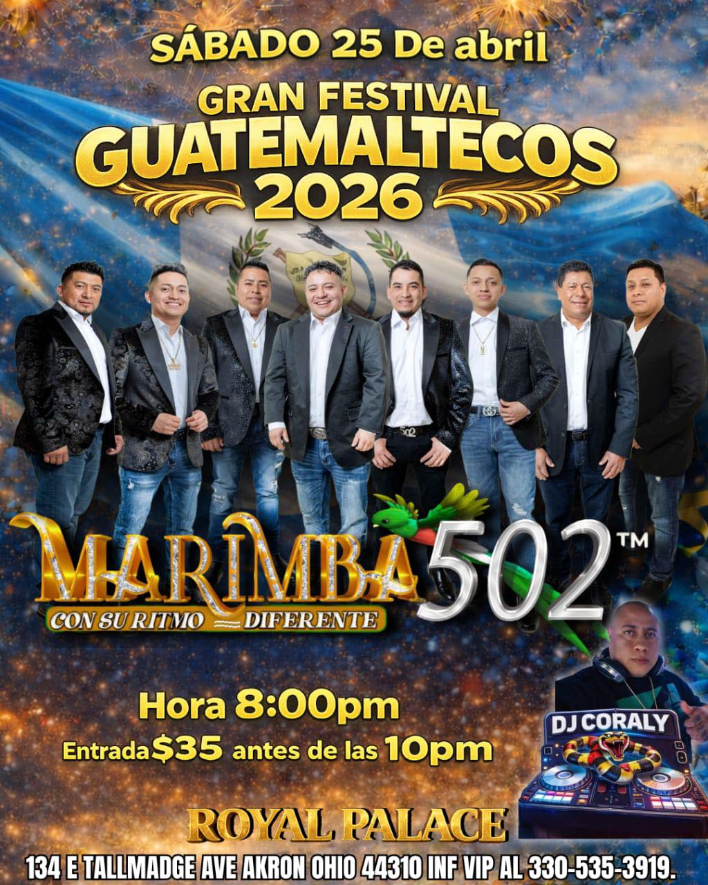 Gran Festival Guatemaltecos 2026 con Marimba 502 y DJ Coraly