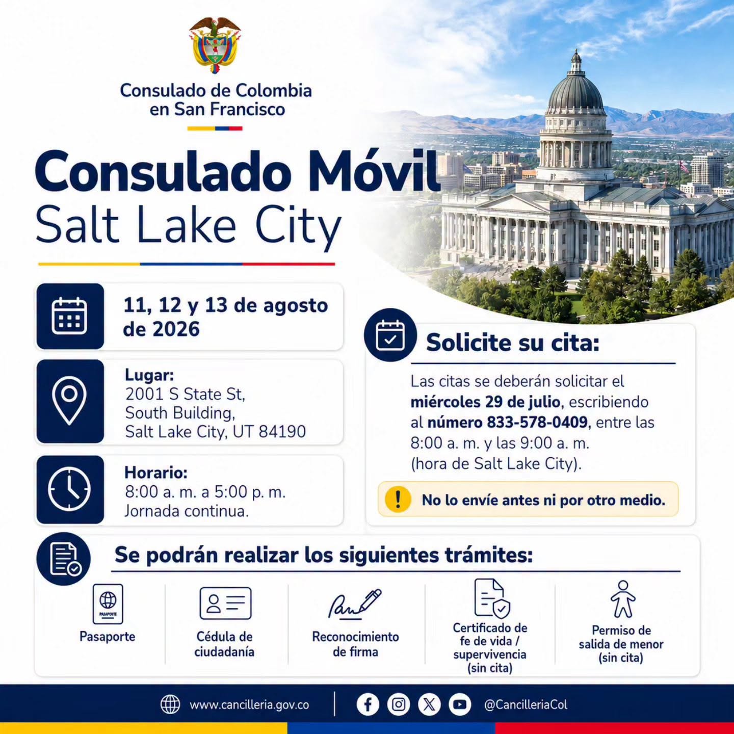 Consulate General of Colombia in San Francisco - Mobile Consulate in Salt Lake City, Utah 🇨🇴