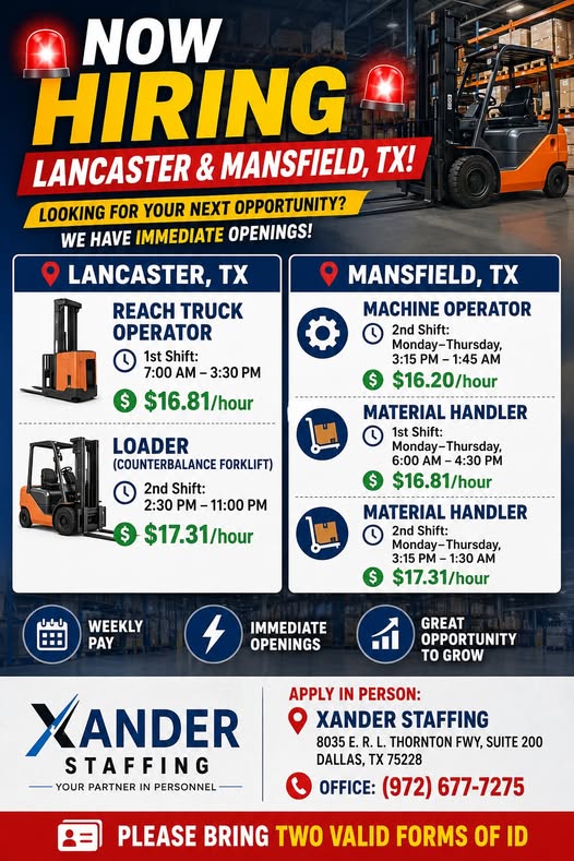¡EN BUSQUES DE PERSONAL! – Lancaster & Mansfield, TX!
