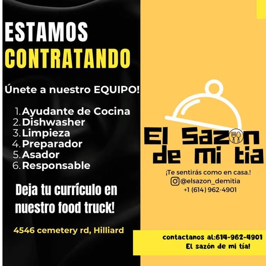 EL SAZON DE MI TIA - CONTRATANDO: AYUDANTES DE COCINA, LIMPIEZA, ASADOR, PREPARADOR, RESPONSABLE, DISHWASHER