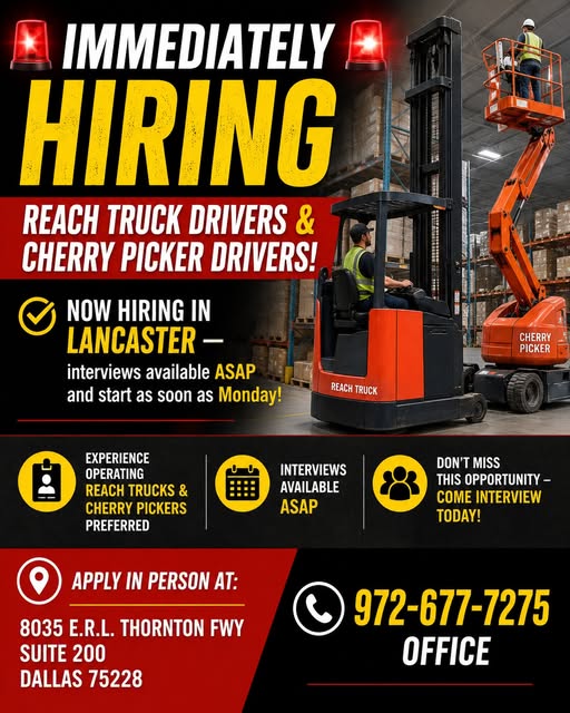 Se buscan operadores de Reach Truck y Cherry Picker
