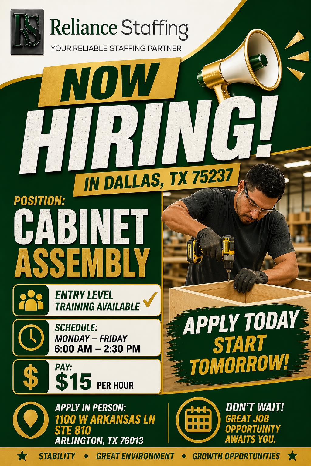 Oferta de empleo: Armado de Muebles (Cabinet Assembly)