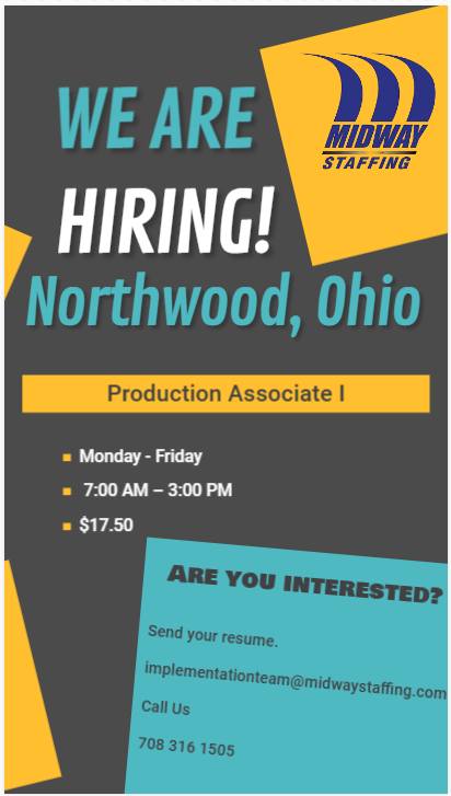 Se busca Production Associate I (Midway Staffing)