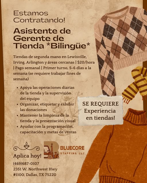 Asistente de Gerente de Tienda (Bilingüe) - Empleo