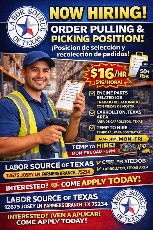 ¡Se busca! Order Pulling & Picking (Labor Source of Texas)