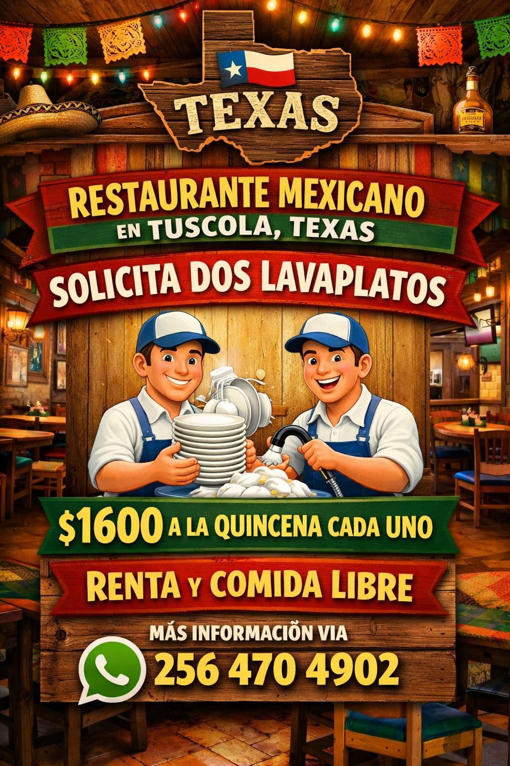 Se solicitan 2 Lavaplatos (Texas)