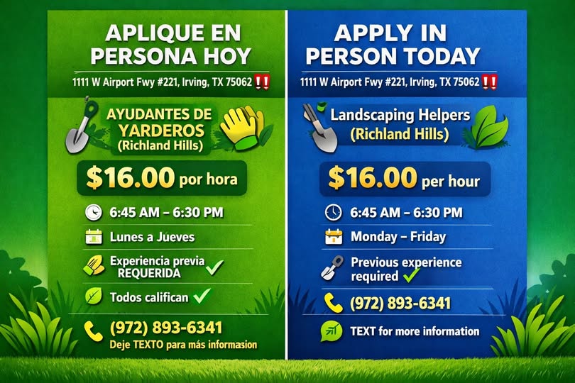 Ayudantes de Yarderos / Landscaping Helpers - Richland Hills - $16/hora