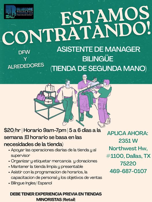 Trabajo: Asistente de Gerente Bilingüe (tienda de segunda mano)