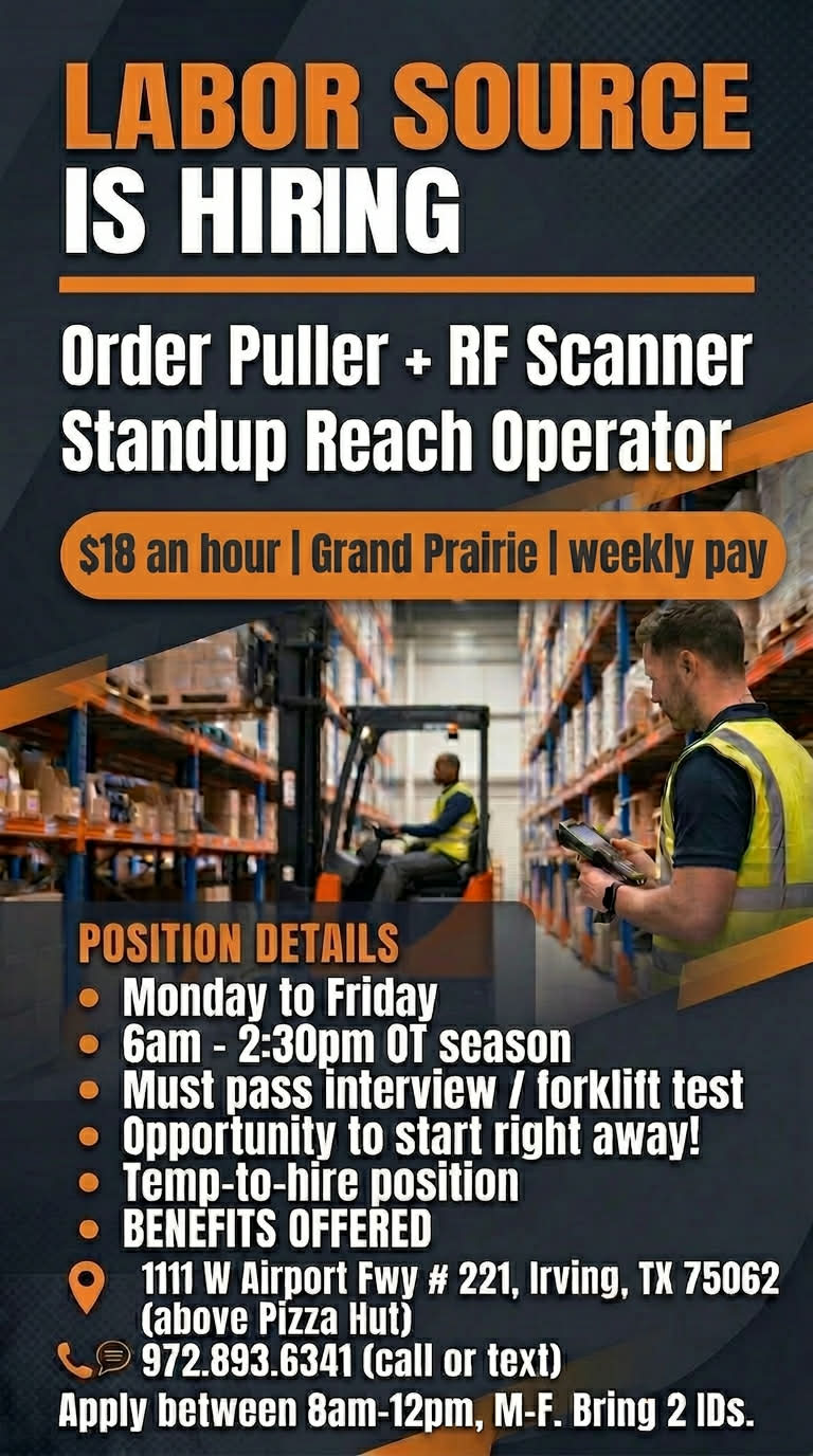 Empleo: Operador Reach Standup (RF Scanner/Order Puller)