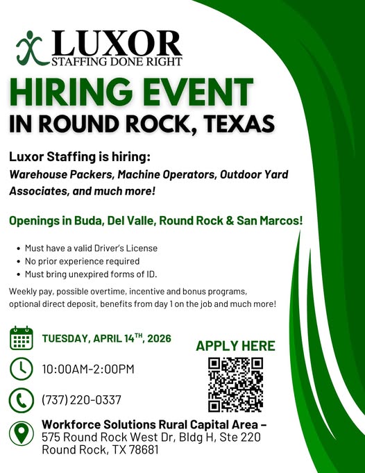 Evento de contratación en LUXOR (Round Rock, TX)