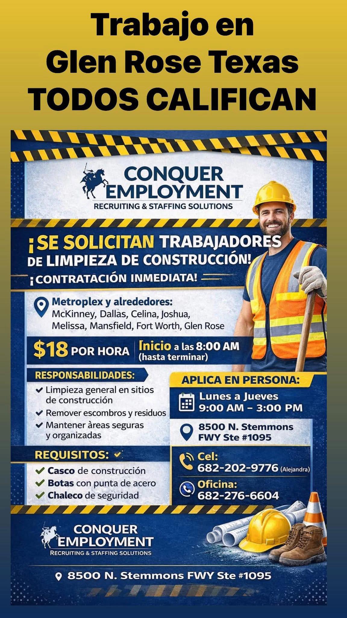 Se solicitan trabajadores de limpieza de construcción (Contratación inmediata)