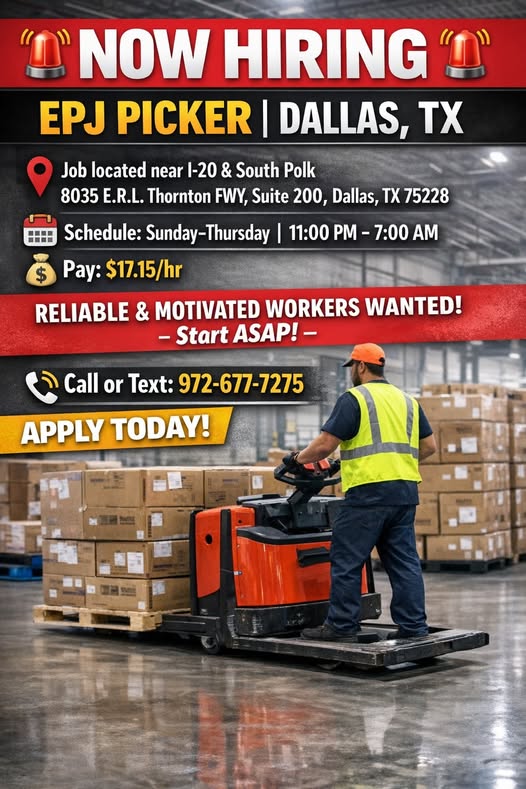 Se busca EPJ Picker (Dallas, TX) — $17.15/hr