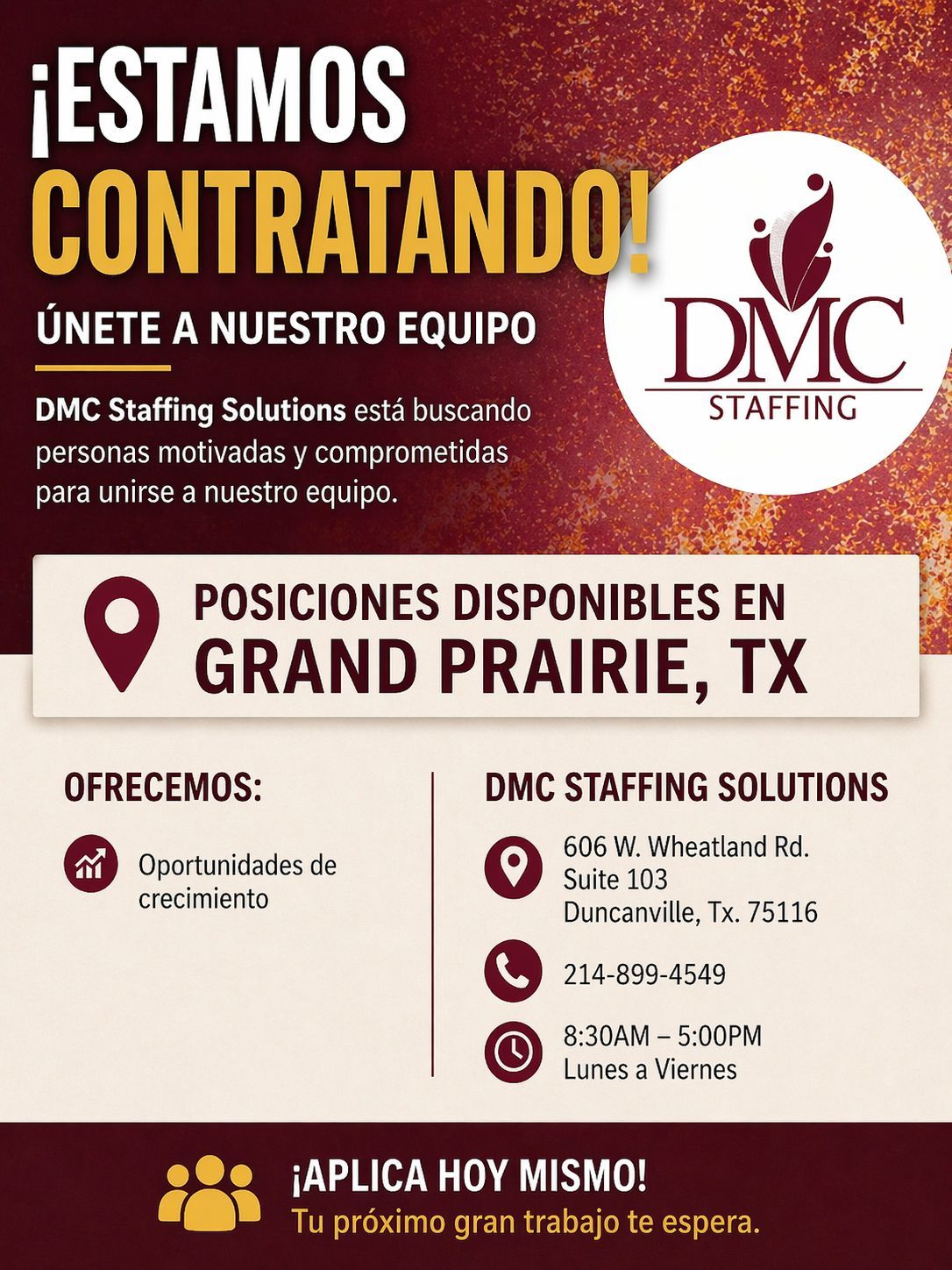 Empleo - DMC Staffing Solutions (Grand Prairie, TX)