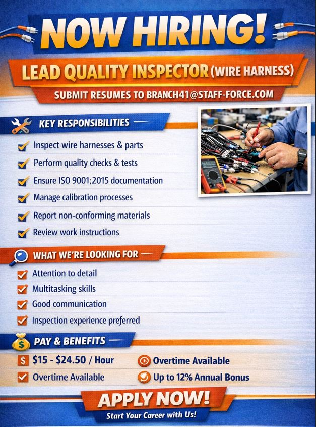 Se busca Inspector de Calidad (Wire Harness)