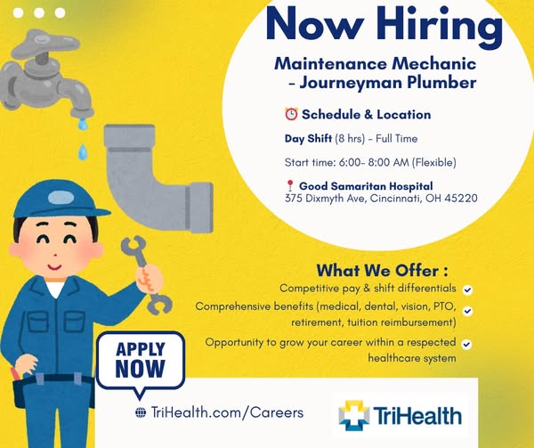 Se busca Maintenance Mechanic / Journeyman Plumber (TriHealth)