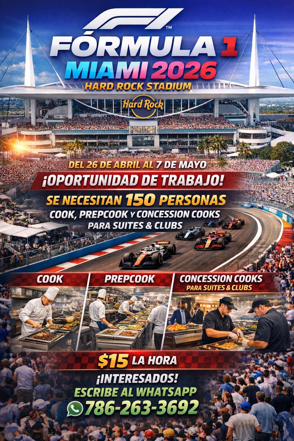 Oferta de trabajo: Cook, PrepCook y Concession Cooks (Hard Rock Stadium)