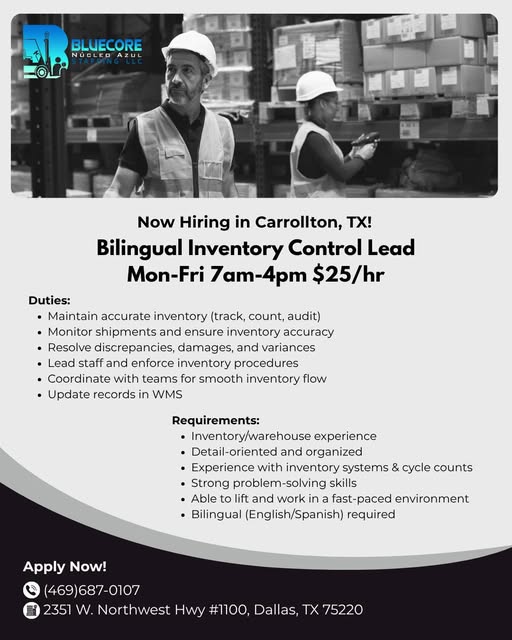 Se busca Bilingual Inventory Control Lead (Inglés/Español)