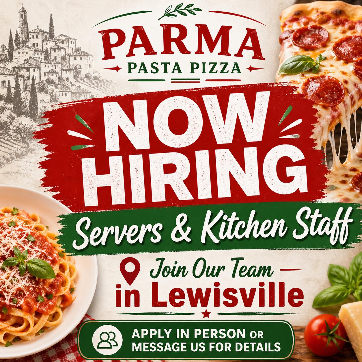 Se buscan meseros y kitchen staff - Parma Pasta Pizza