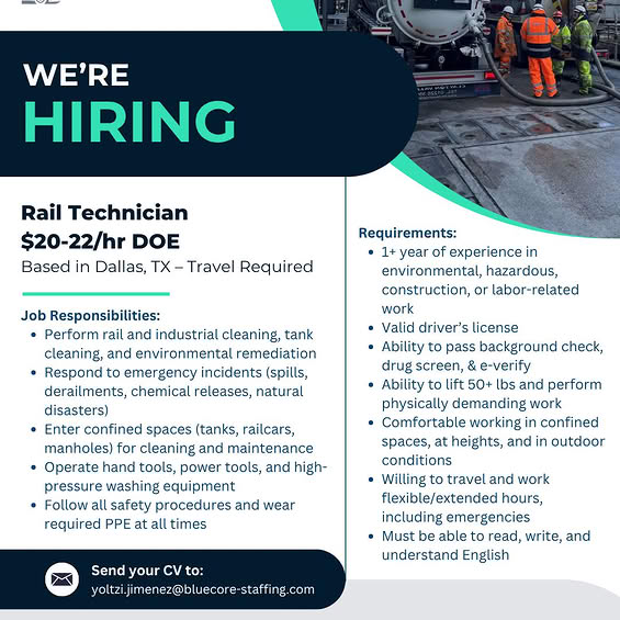 Se busca Técnico de Rieles (Rail Technician)