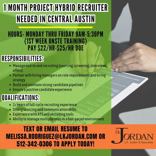 Hybrid Recruiter (1 month project) en Central Austin